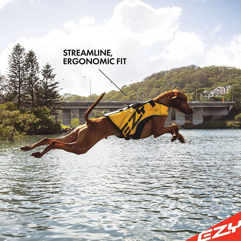 EzyDog DFD X2 Dog Life Jacket - Adjustable Swimming Safety Life Vest Preserver with Continuous Neck Flotation, Reflective Trim, & Grab Handle (Medium, Yellow) - Image 5